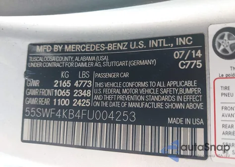 2015 Mercedes-Benz C 300 4Matic/Luxury 4Matic/Sport 4Matic from USA, damaged, VIN 55SWF4KB4FU004253